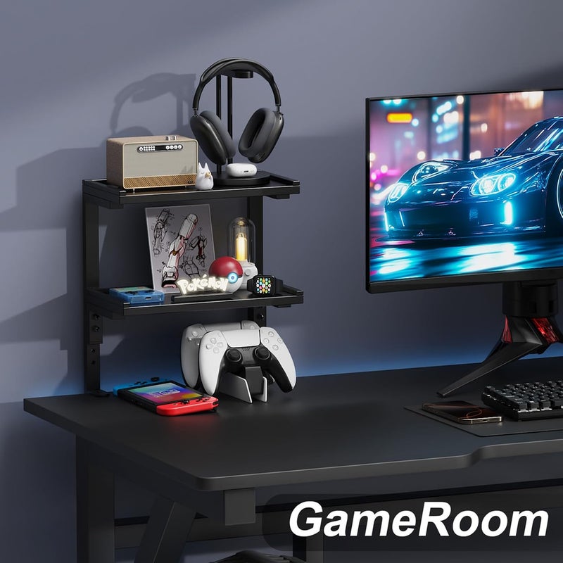 OUTIOE 2-Tier Desk Shelf, Expandable Under Desk Storage, Clamp on Desk Shelf, Desktop Accessories for Offices, Study Rooms, and Game Rooms (Black) - Image 5